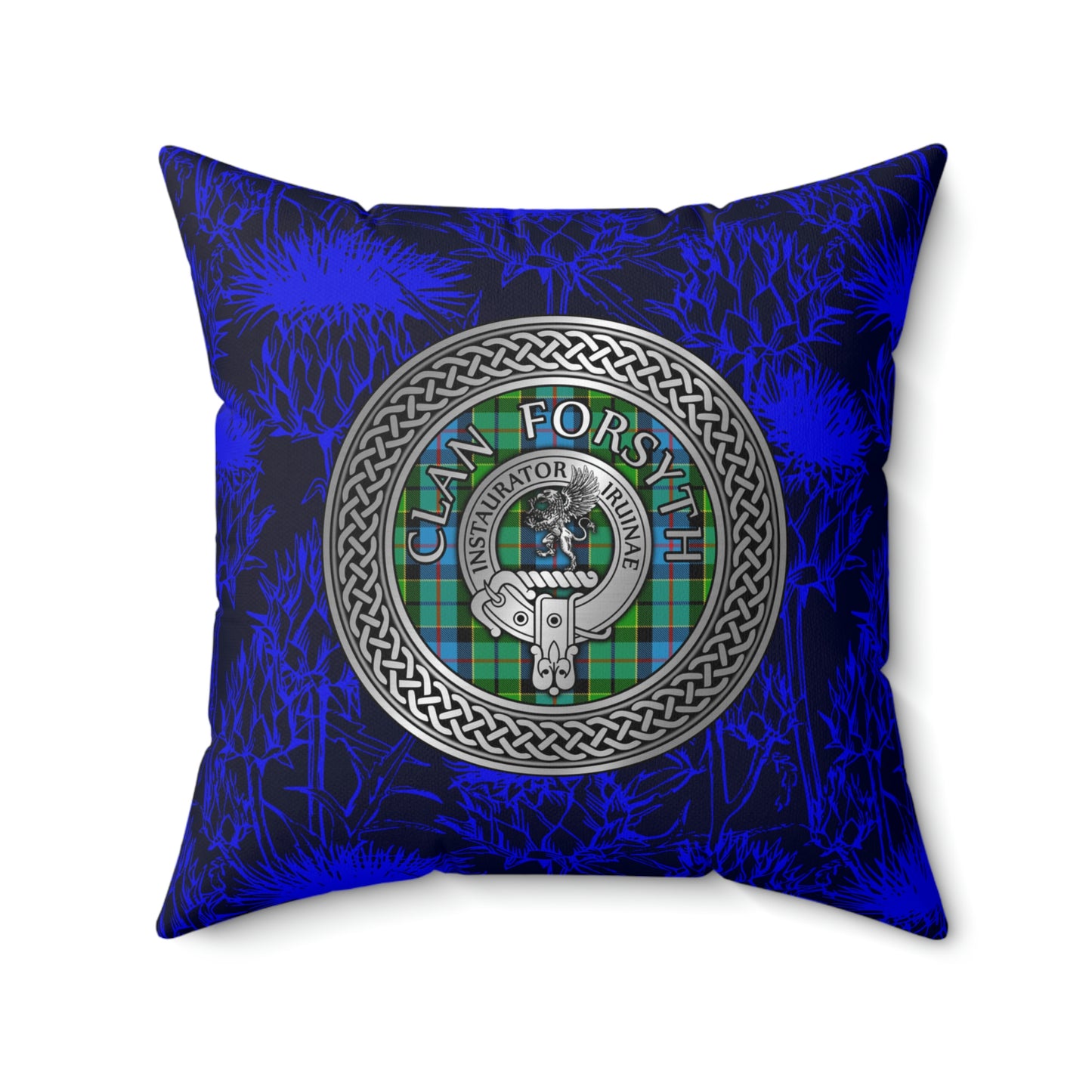 Clan Forsyth Crest & Tartan Knot Spun Polyester Square Pillow