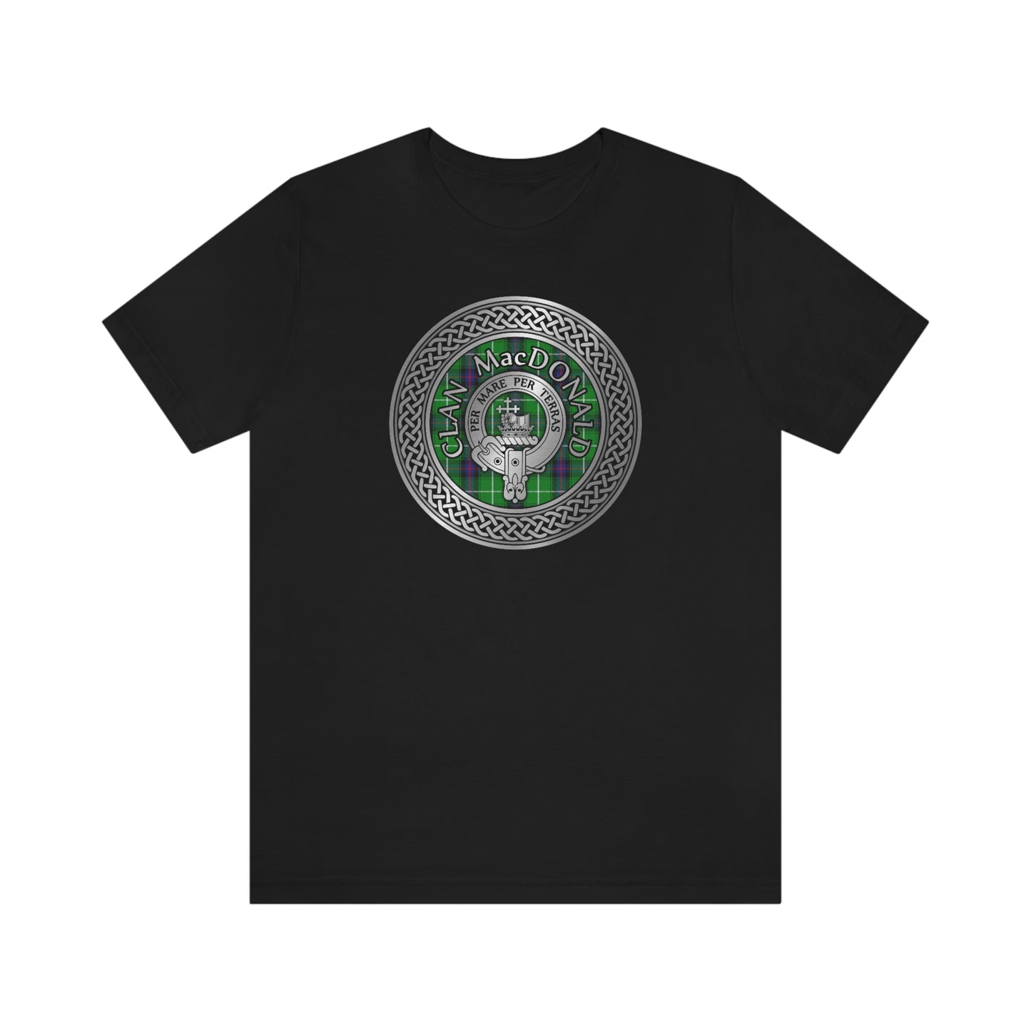 Clan MacDonald Tartan & Crest in Celtic Knot T-Shirt