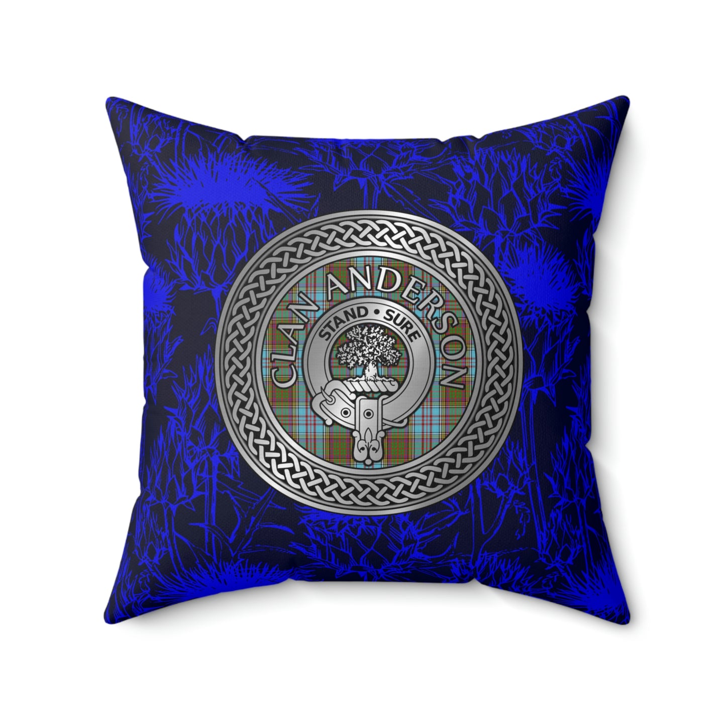 Clan Anderson Crest & Tartan Knot Spun Polyester Square Pillow