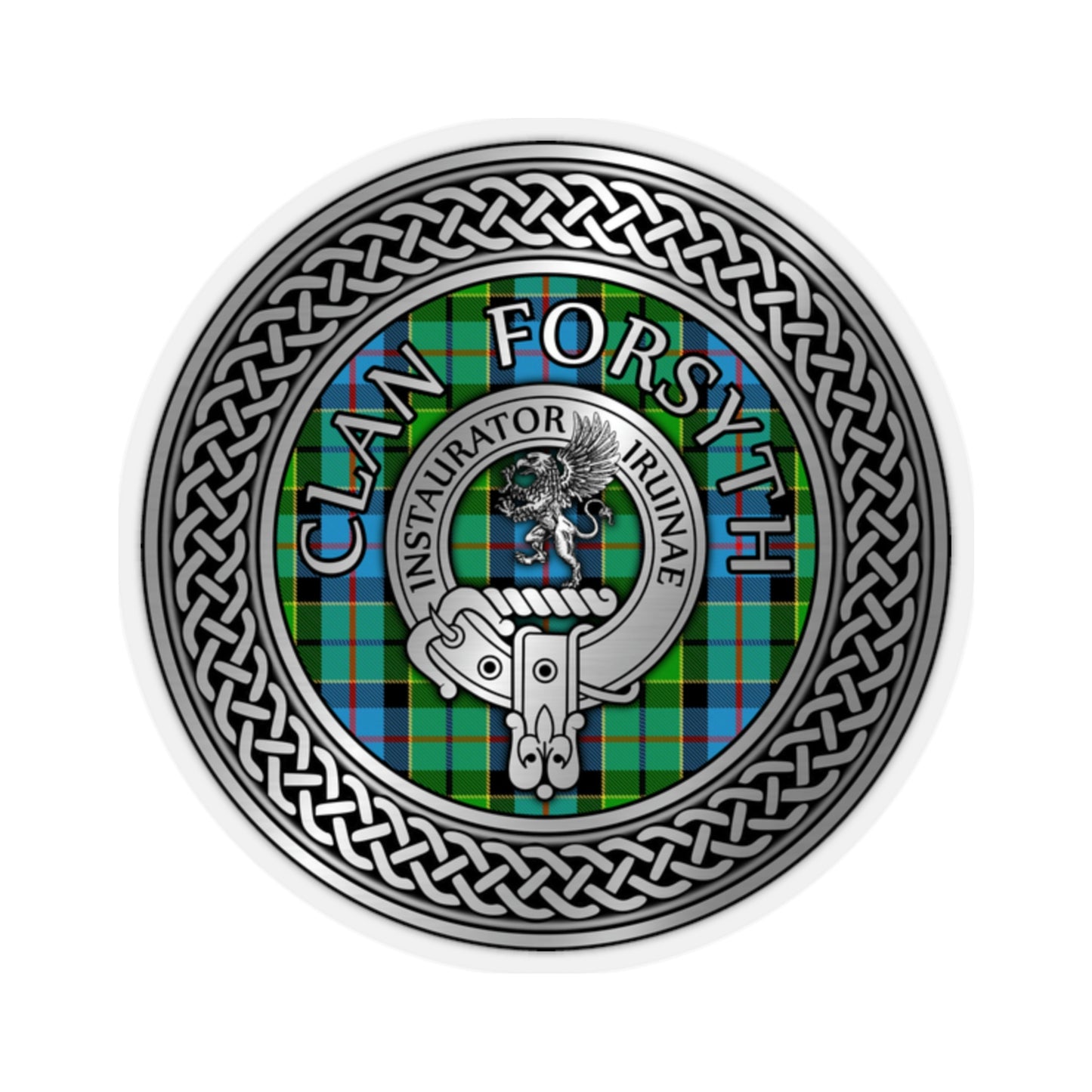 Clan Forsyth Crest & Tartan Knot Kiss-Cut Stickers