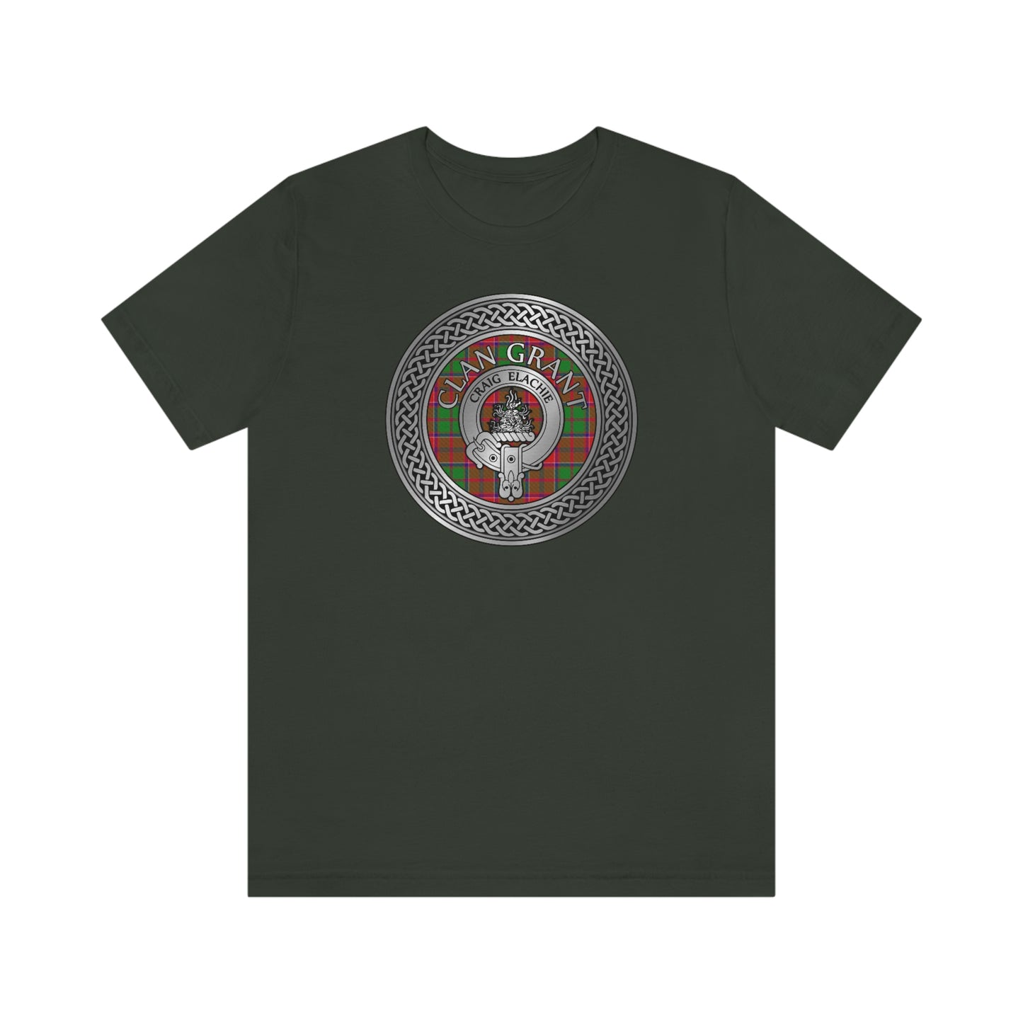 Clan Grant Tartan & Crest in Celtic Knot T-Shirt