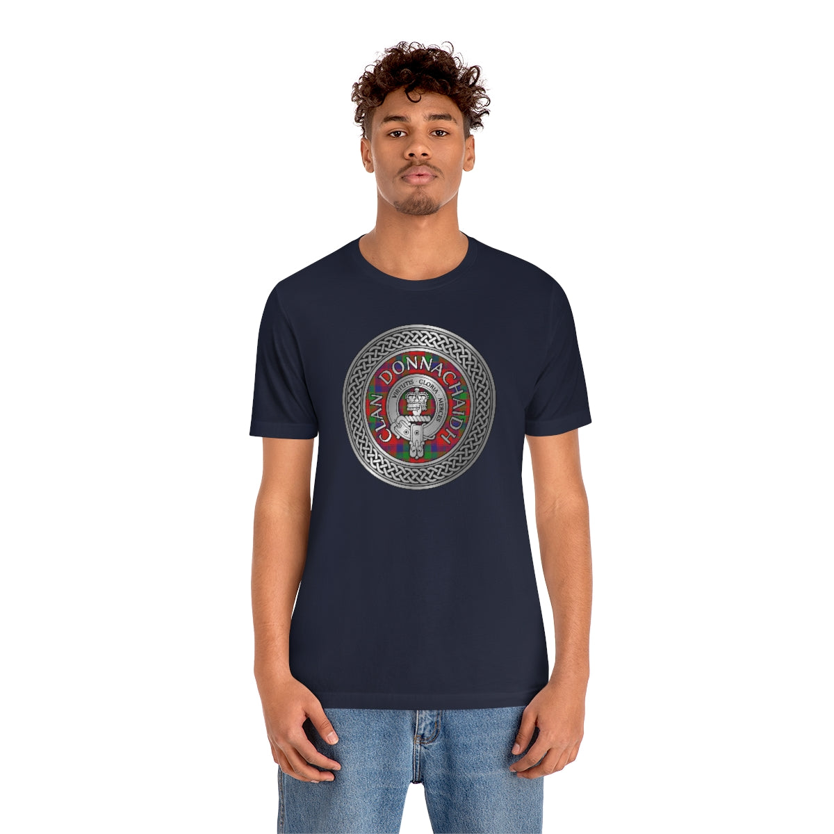 Clan Donnachaidh (Robertson) Crest & Tartan in Celtic Knot T-Shirt