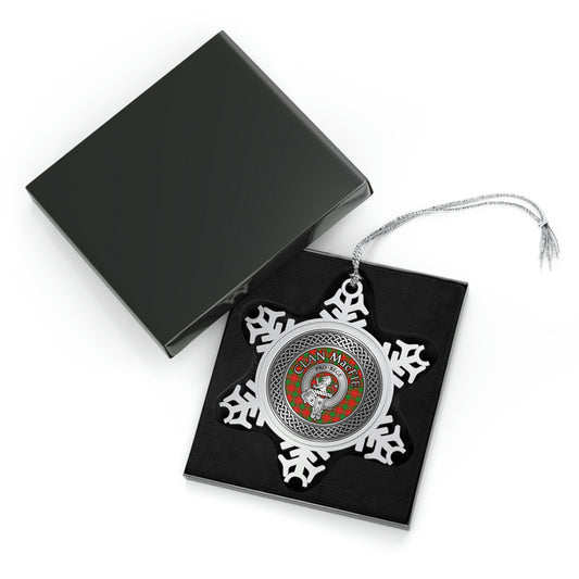 Clan MacFie Crest & Tartan Knot Pewter Snowflake Ornament (AU/NZ only)