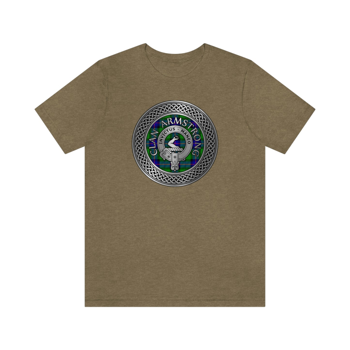 Clan Armstrong Tartan & Crest in Celtic Knot T-Shirt