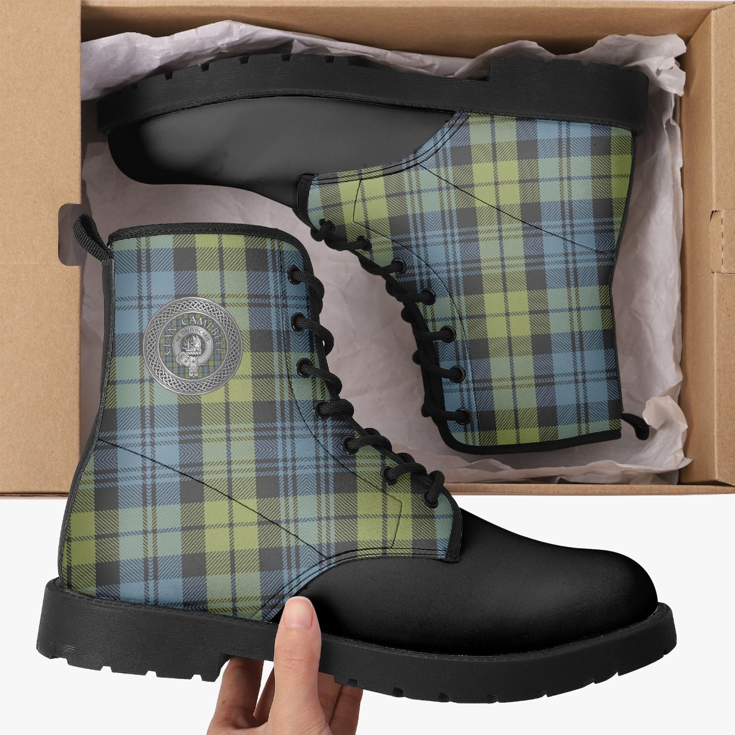 Clan Campbell Crest & Tartan Leather Boots