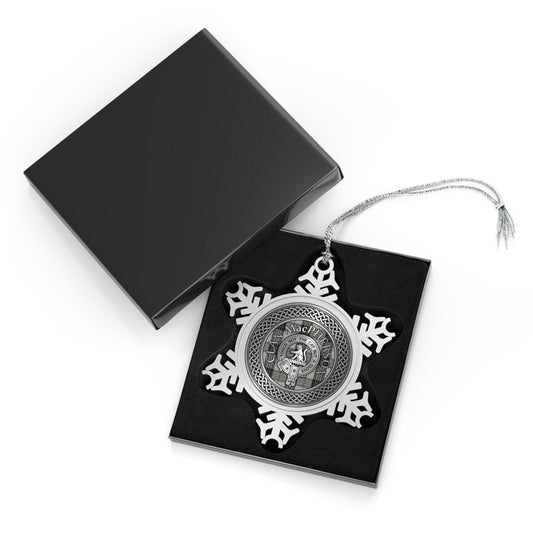 Clan MacPherson Crest & Tartan Knot Pewter Snowflake Ornament