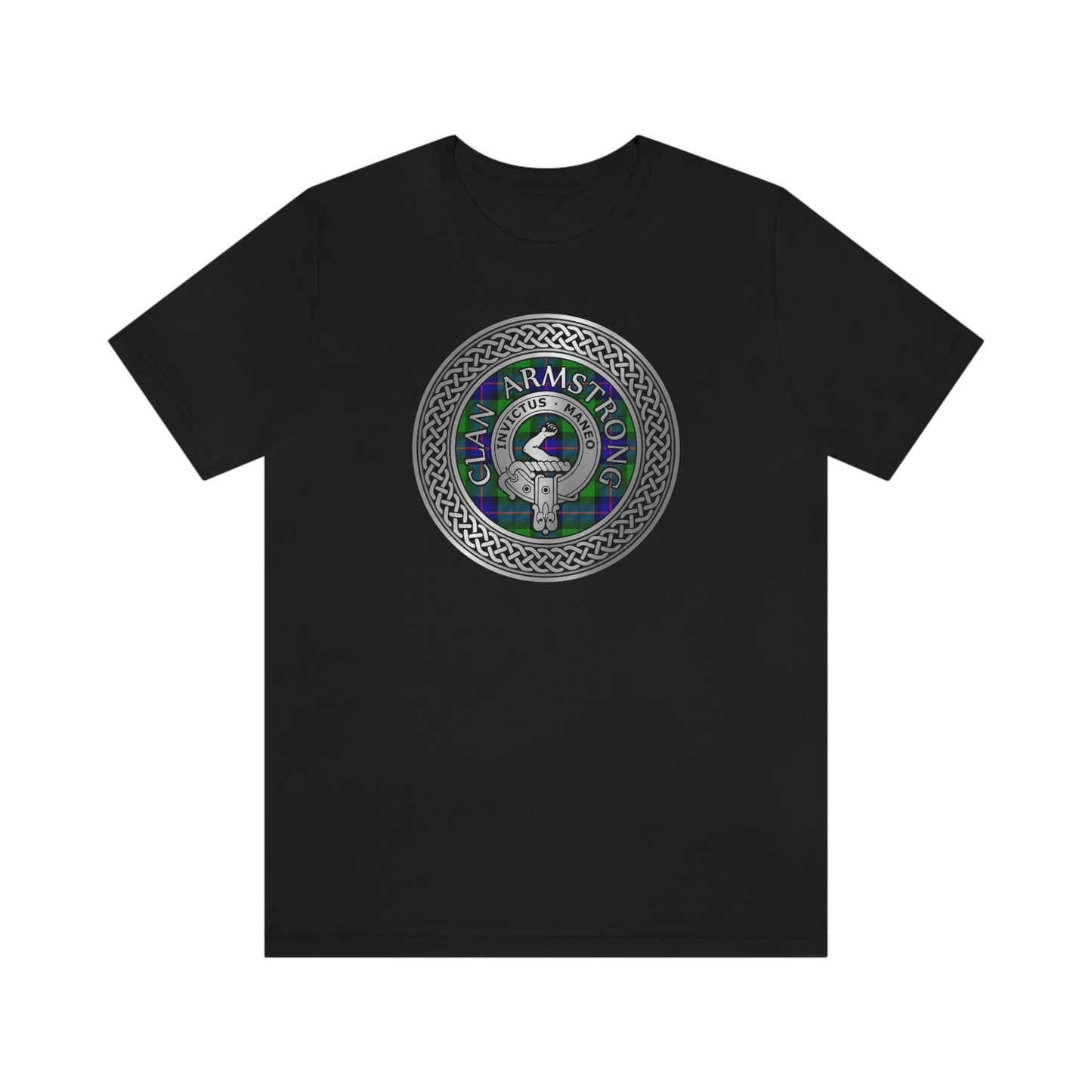 Clan Armstrong Tartan & Crest in Celtic Knot T-Shirt