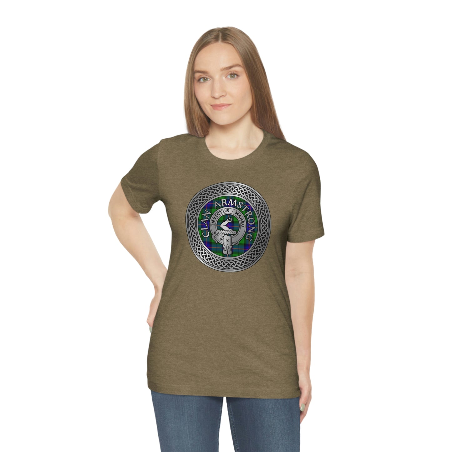 Clan Armstrong Tartan & Crest in Celtic Knot T-Shirt