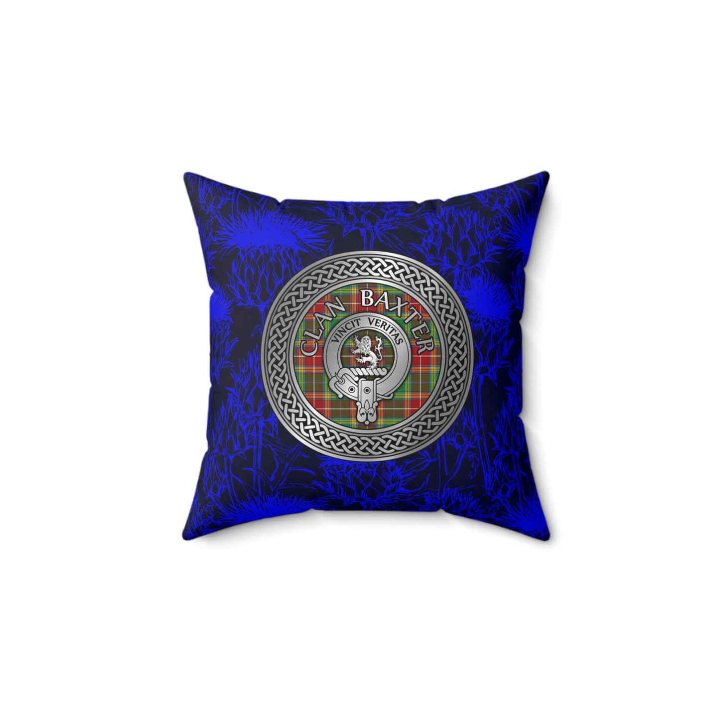 Clan Baxter Crest & Tartan Knot Spun Polyester Square Pillow