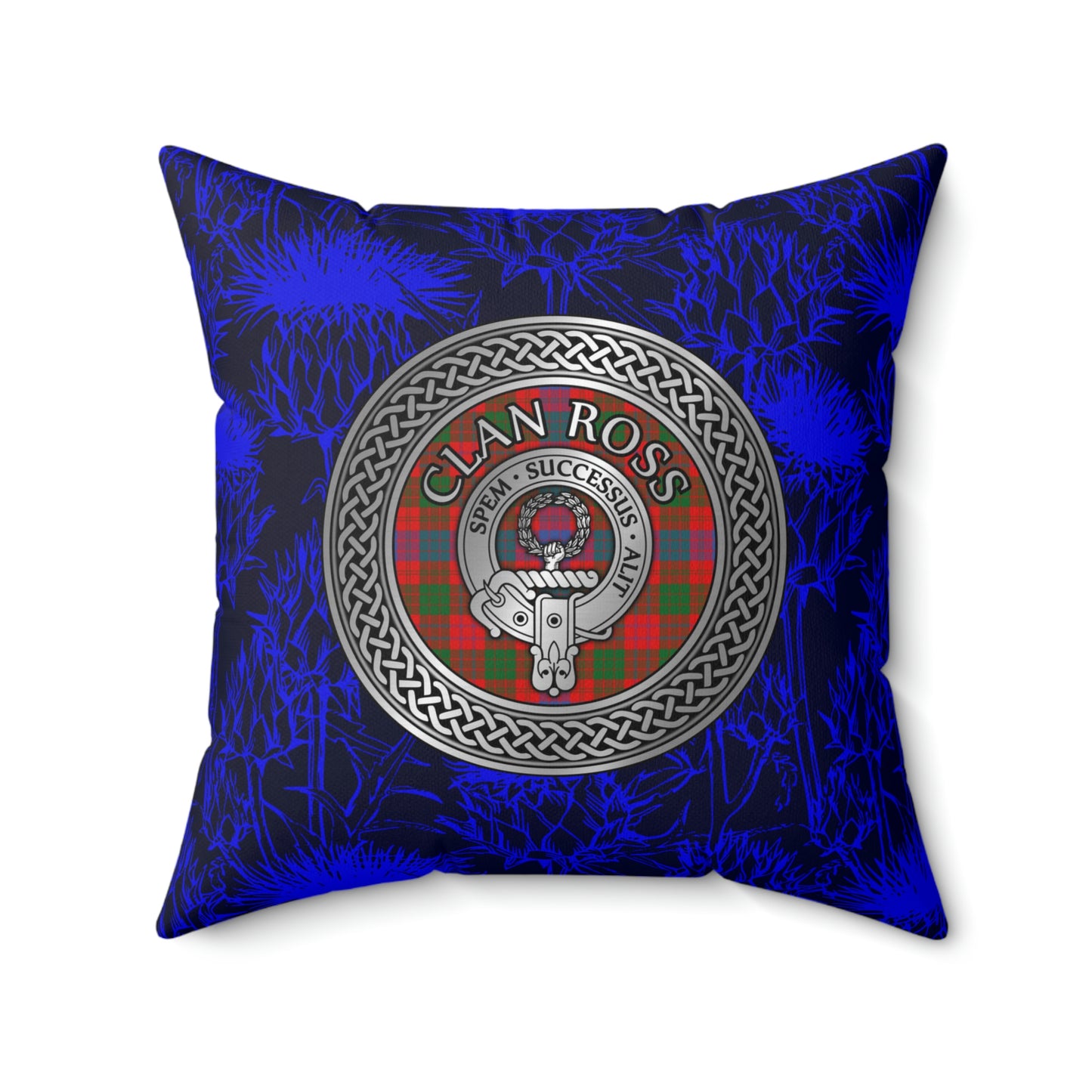 Clan Ross Crest & Tartan Knot Spun Polyester Square Pillow