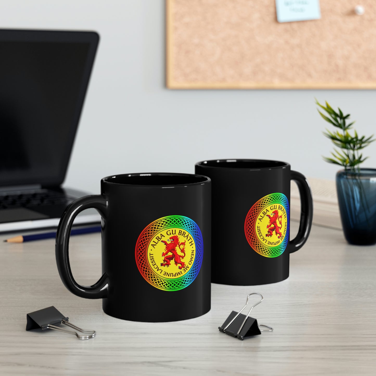 Alba Gu Brath Lion Rampant Rainbow Knot 11oz Black Mug