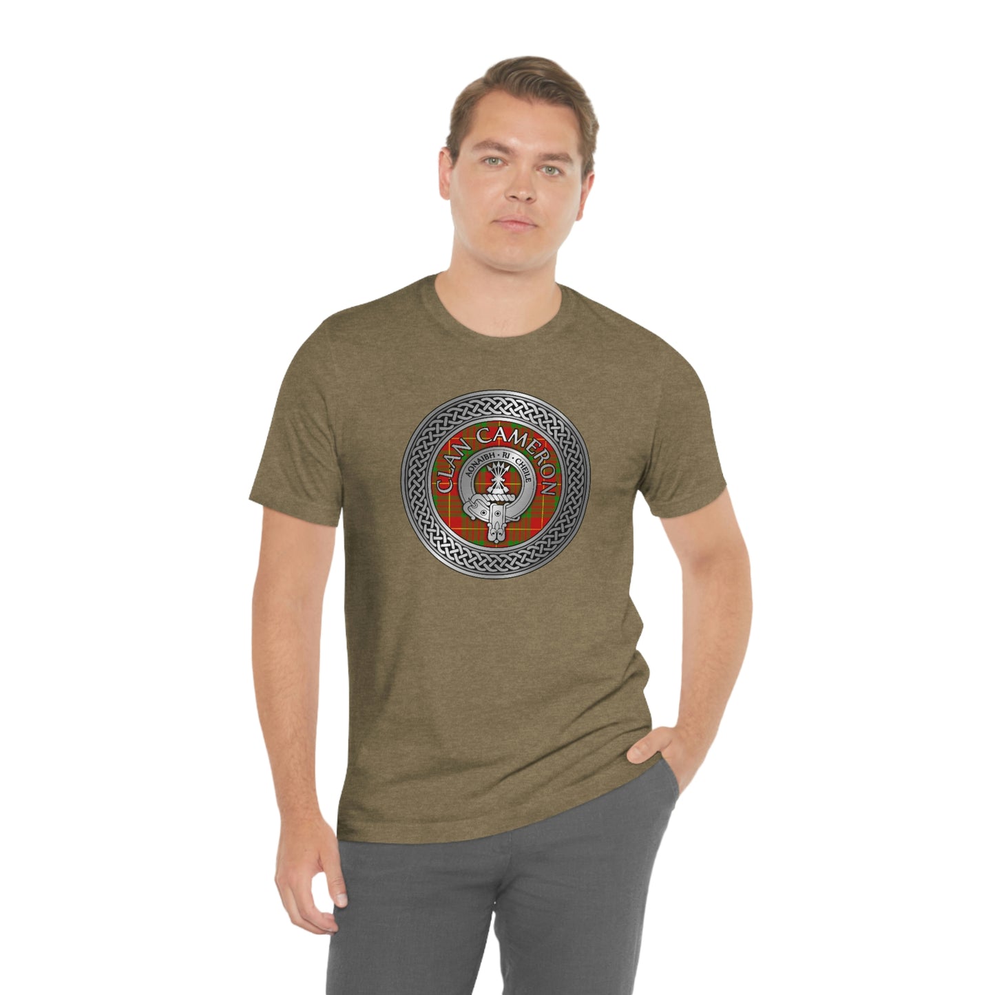 Clan Cameron Tartan & Crest in Celtic Knot T-Shirt