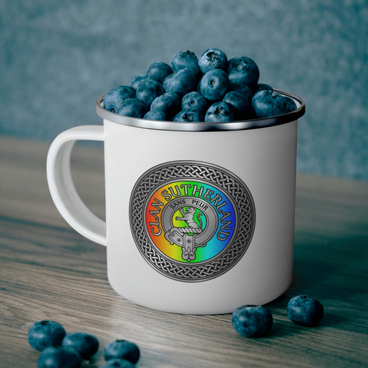 Clan Sutherland Crest & Rainbow Enamel Camping Mug