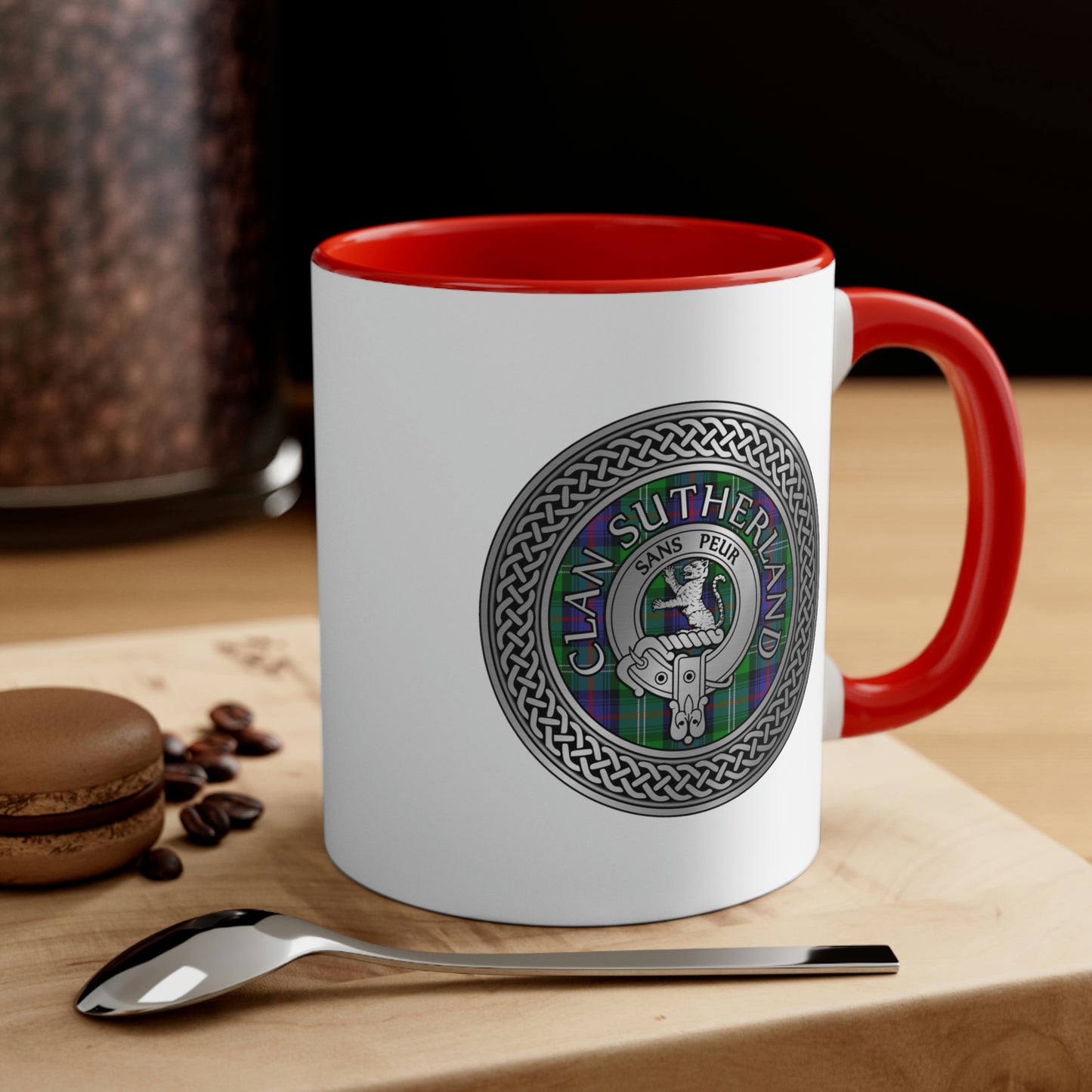 Clan Sutherland Crest & Tartan Accent Coffee Mug, 11oz