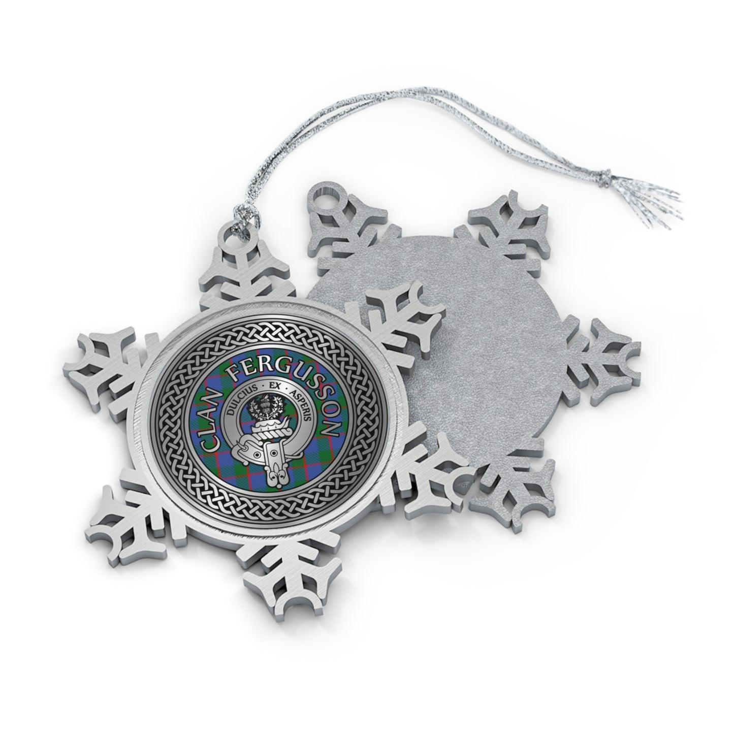 Clan Fergusson Crest & Tartan Knot Pewter Snowflake Ornament