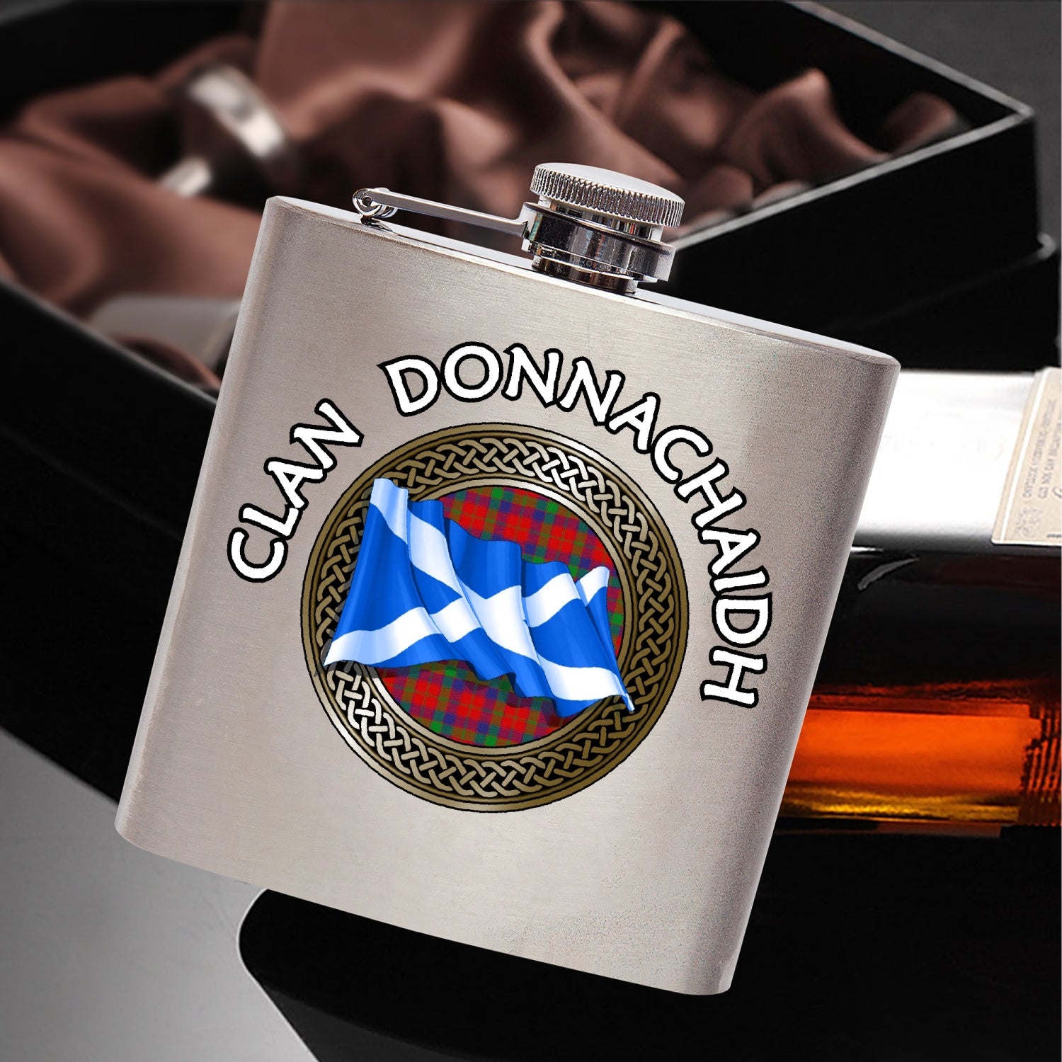 Handmade Tan Leather Hip Flask: Scottish Thistle, Personalized Steel Flask - UK
