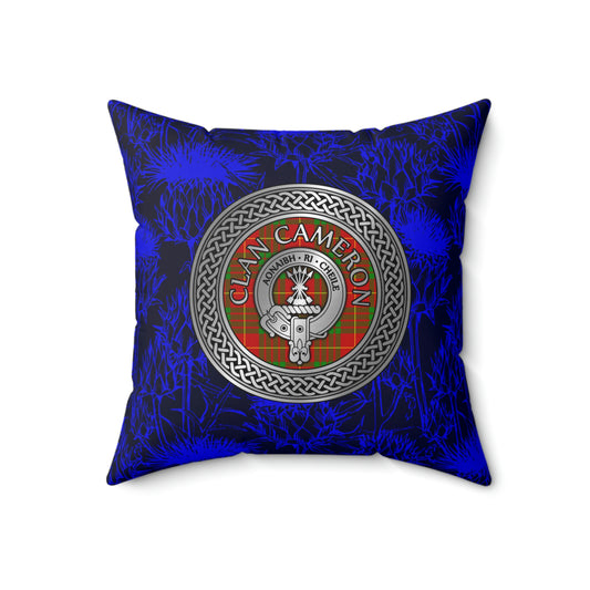 Clan Cameron Crest & Tartan Knot Spun Polyester Square Pillow