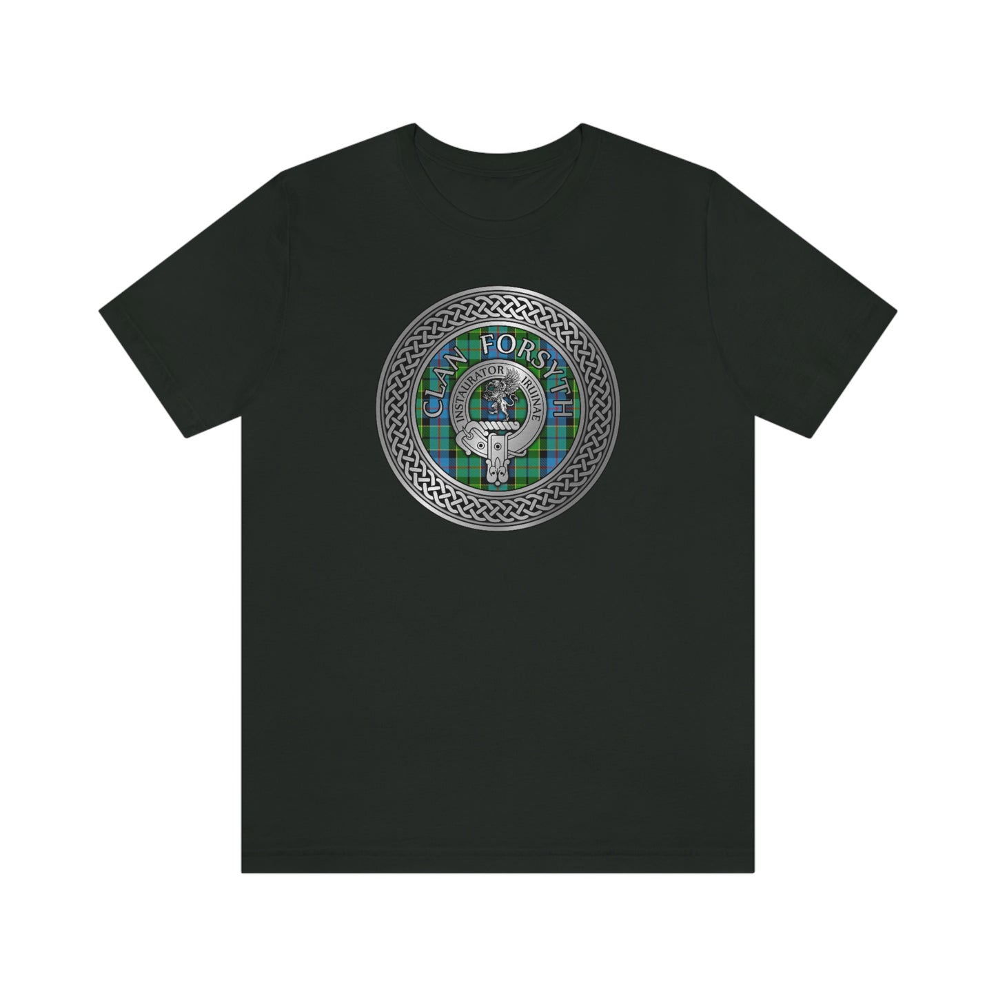 Clan Forsyth Tartan & Crest in Celtic Knot T-Shirt