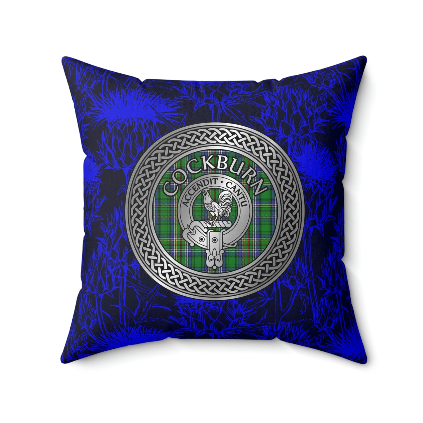 Clan Cockburn Crest & Tartan Knot Spun Polyester Square Pillow