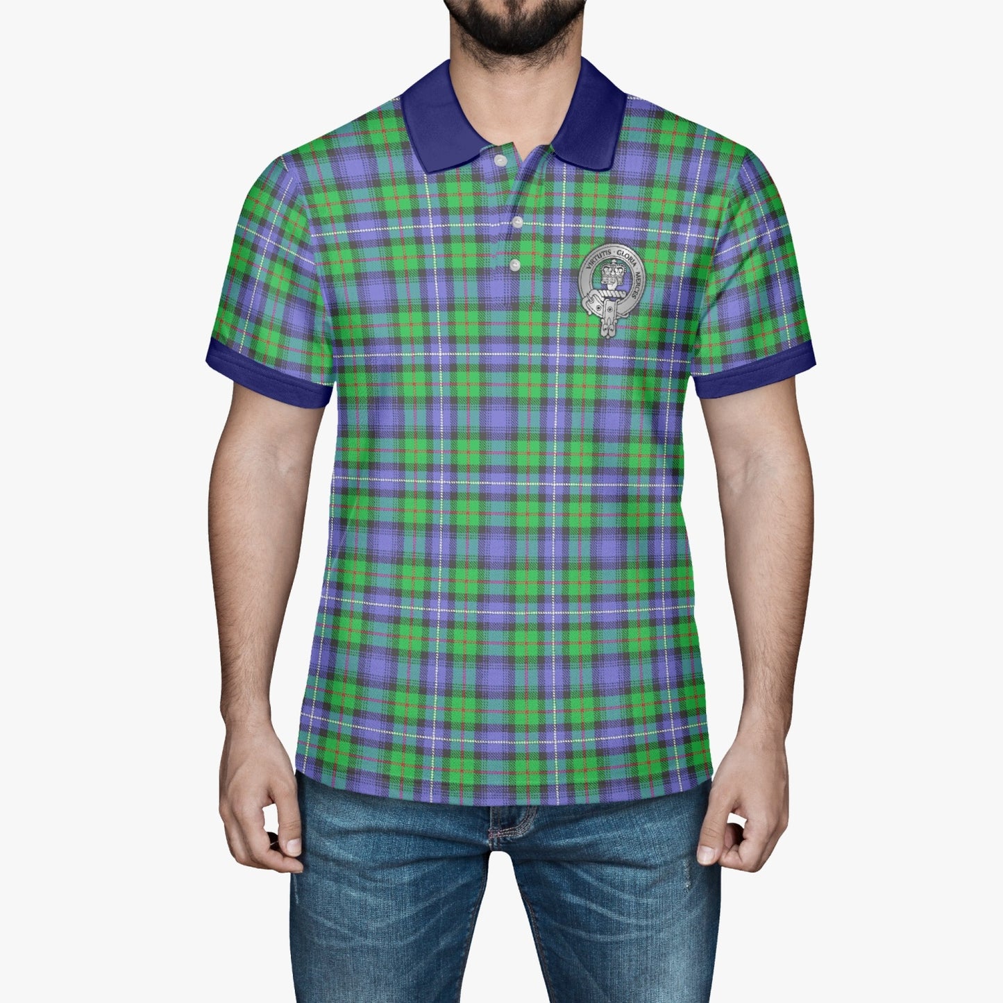 Clan Donnachaidh Hunting Tartan & Crest AOP Men Polo Shirt