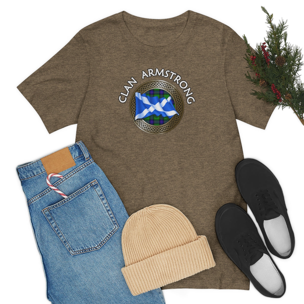 Clan Armstrong Tartan Knot & Flag T-Shirt