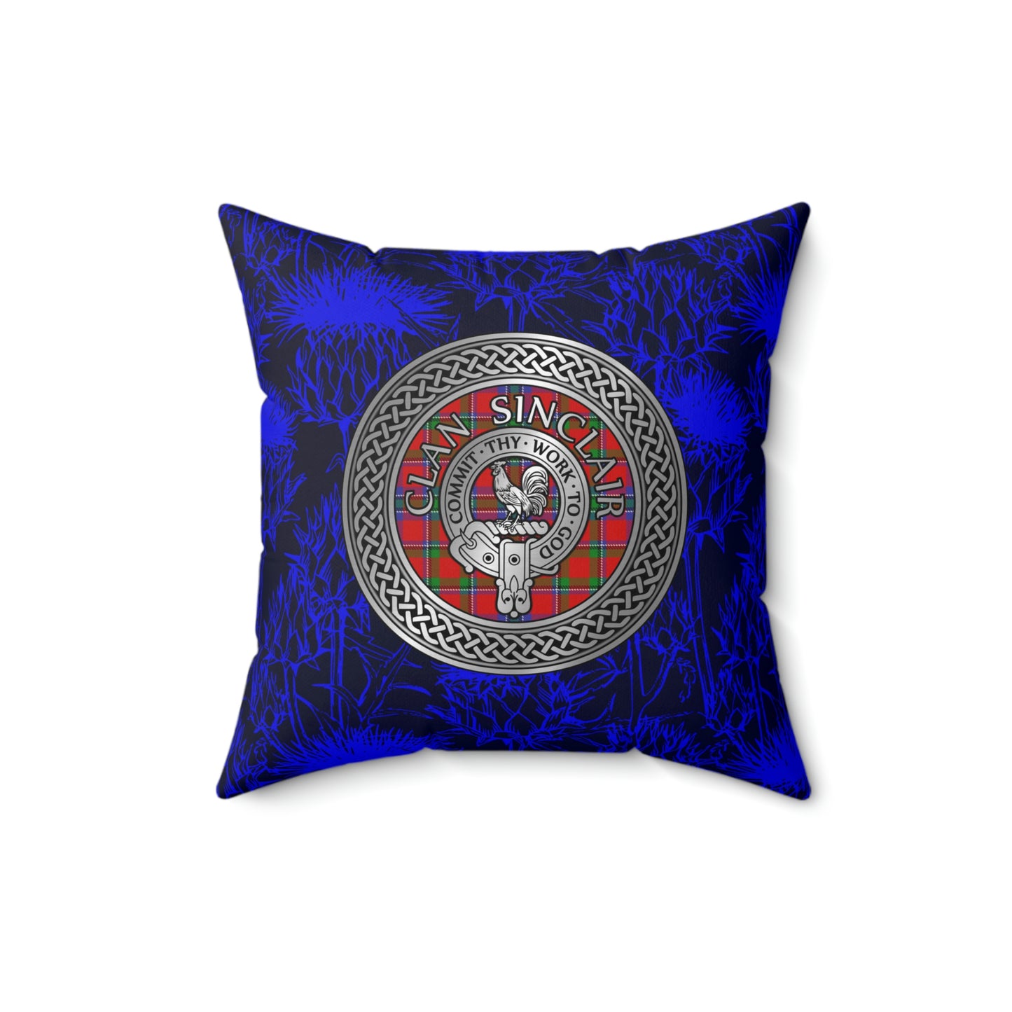 Clan Sinclair Crest & Tartan Knot Spun Polyester Square Pillow