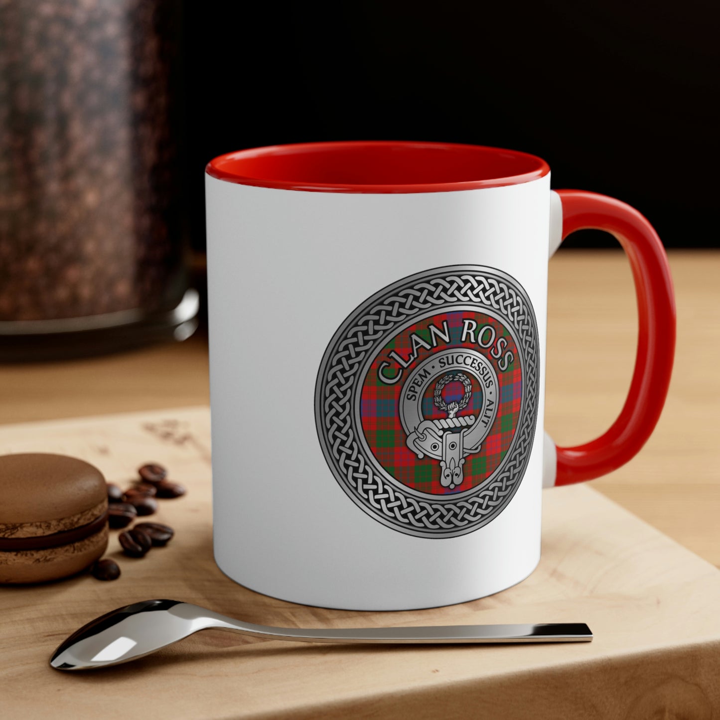 Clan Ross Crest & Tartan Accent Coffee Mug, 11oz