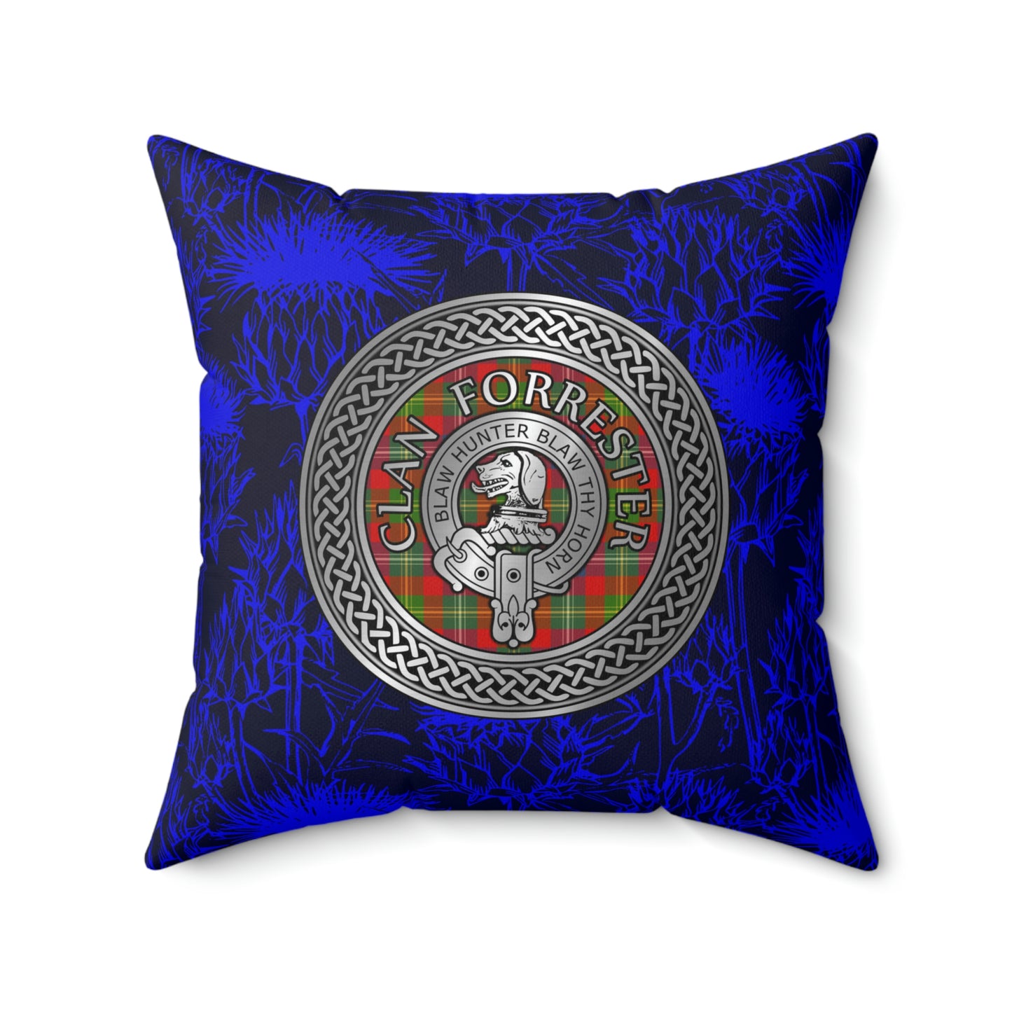 Clan Forrester Crest & Tartan Knot Spun Polyester Square Pillow