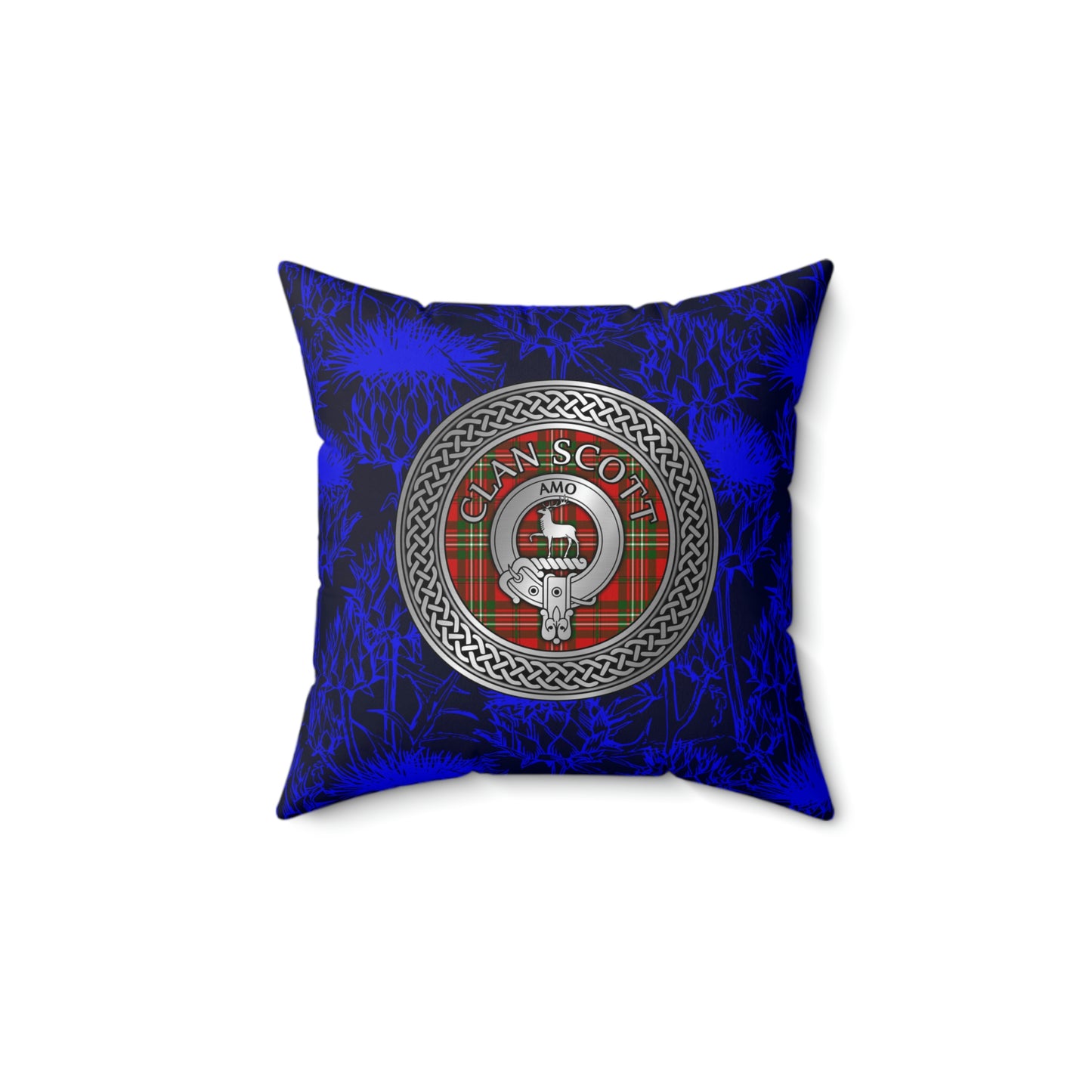 Clan Scott Crest & Tartan Knot Spun Polyester Square Pillow