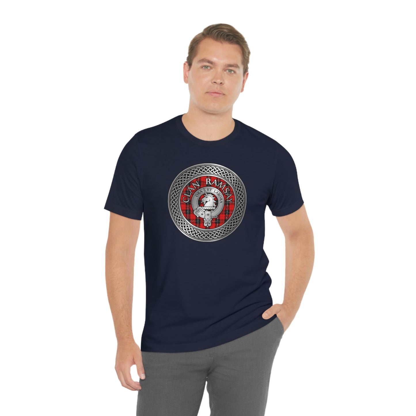 Clan Ramsay Tartan & Crest in Celtic Knot T-Shirt