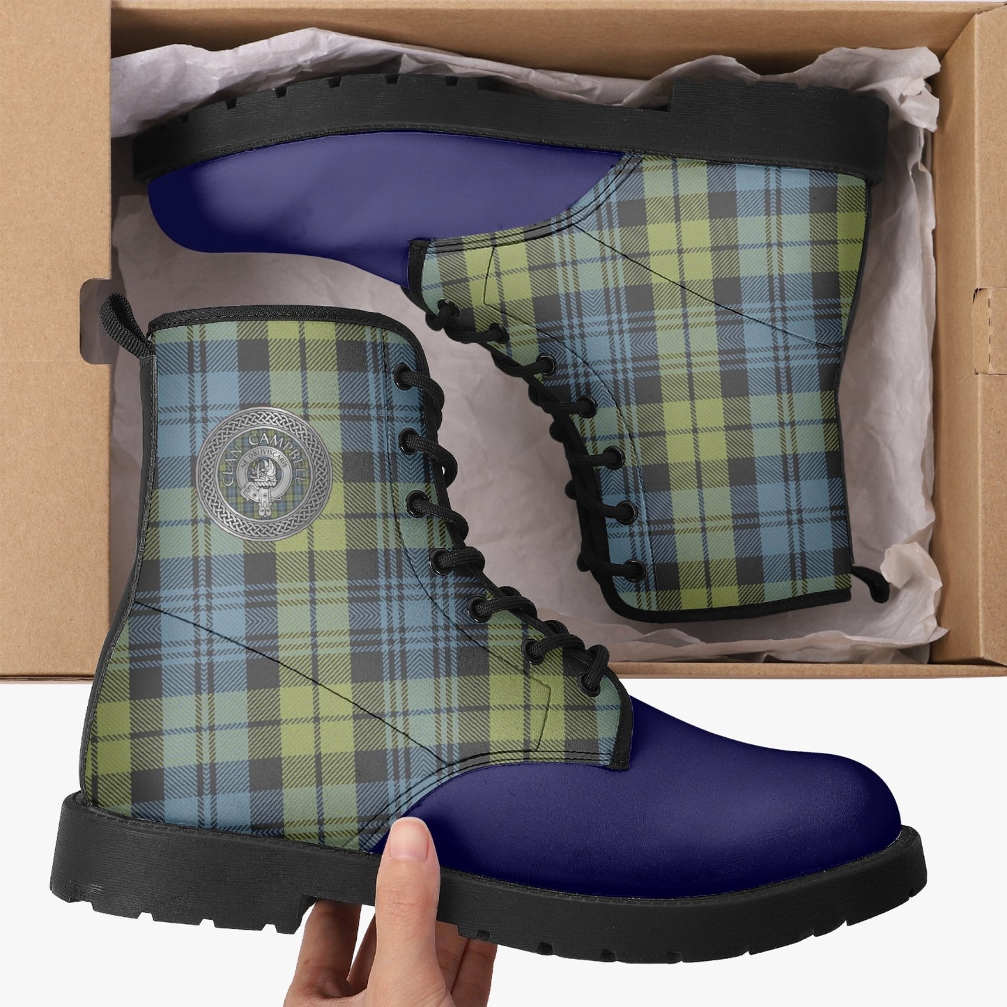 Clan Campbell Crest & Tartan Leather Boots