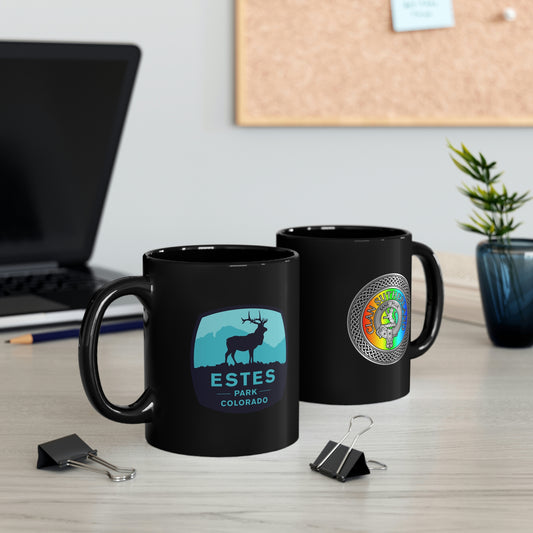 Demo - Estes Park / Clan Sutherland Crest & Rainbow 11oz Black Mug