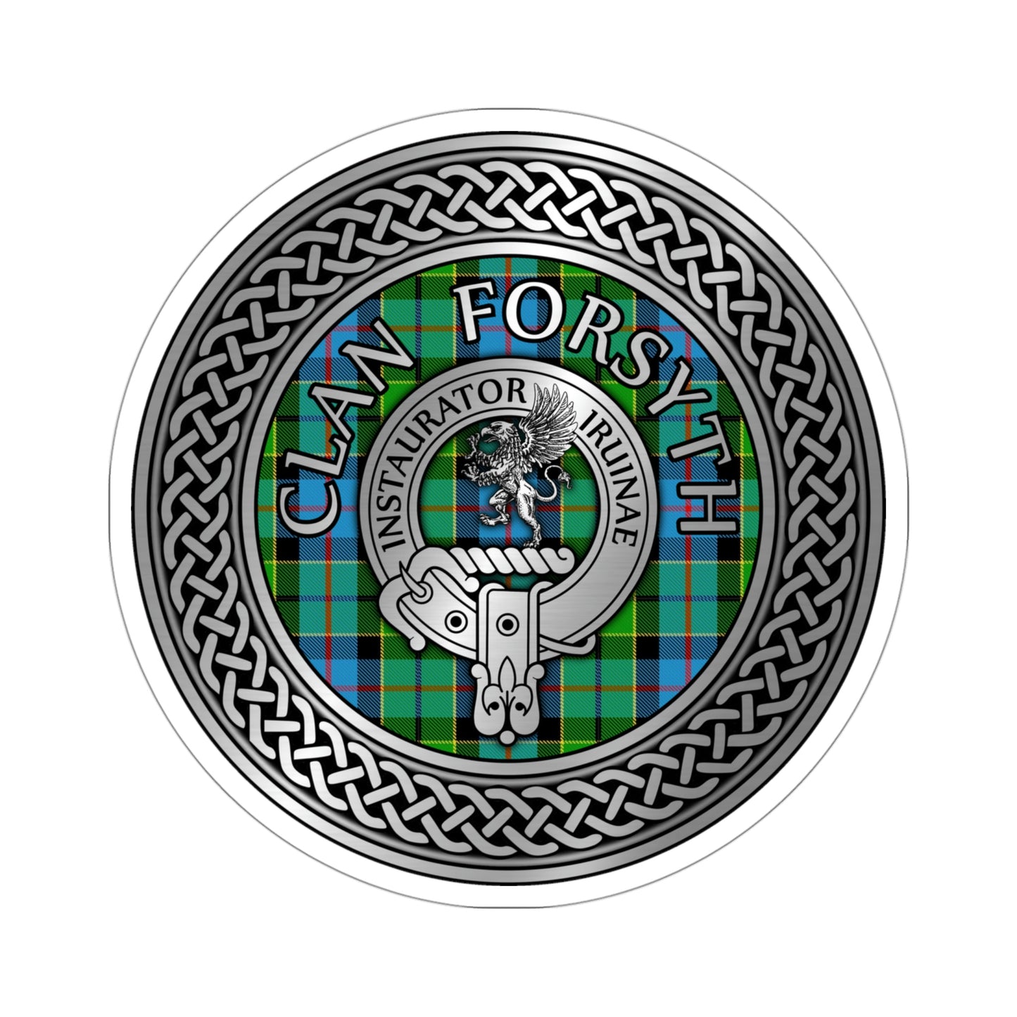 Clan Forsyth Crest & Tartan Knot Kiss-Cut Stickers