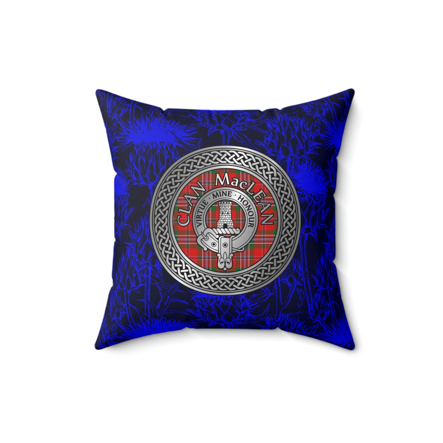 Clan MacLean Crest & Tartan Knot Spun Polyester Square Pillow