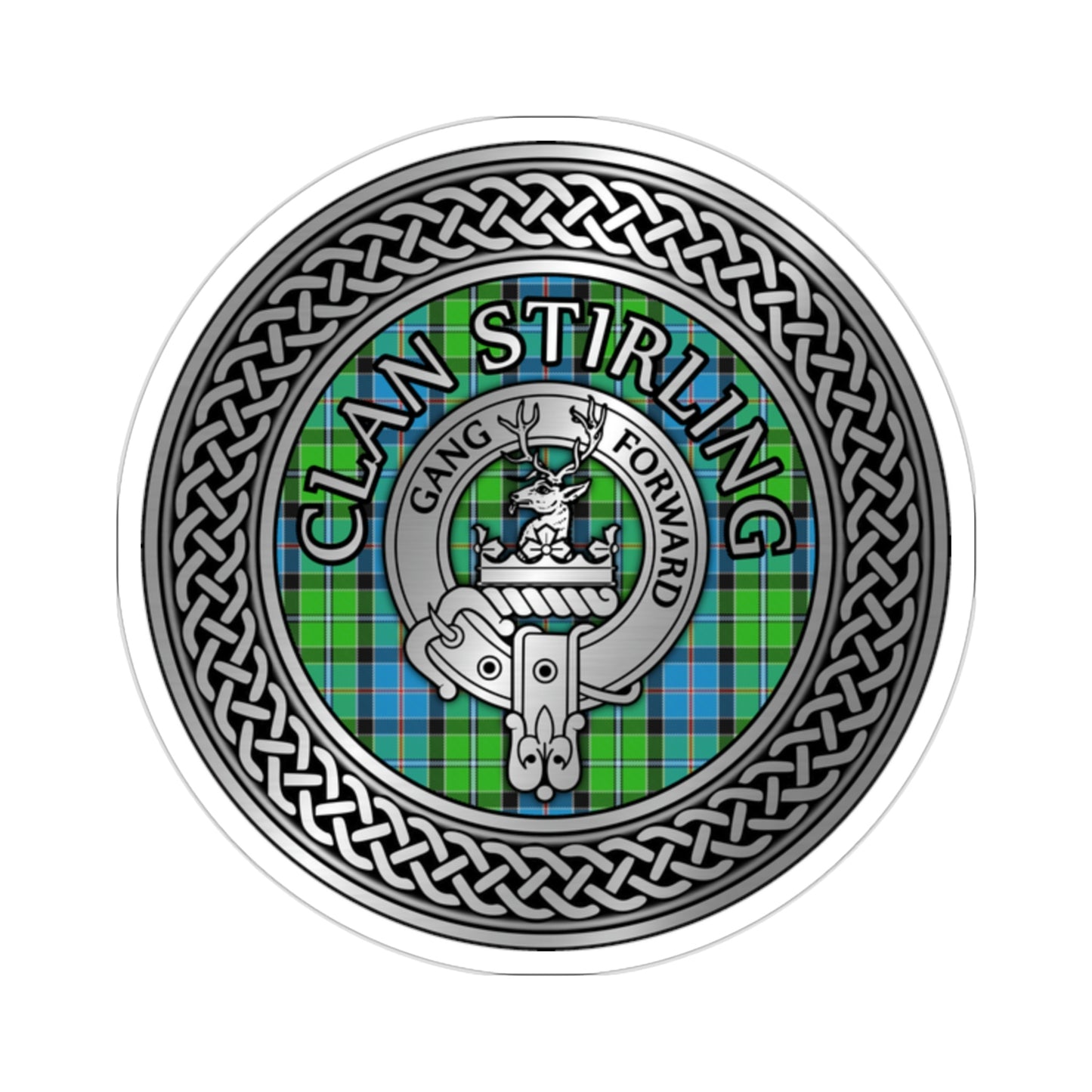 Clan Stirling Crest & Tartan Knot Kiss-Cut Stickers