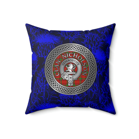 Clan Nicholson Crest & Tartan Knot Spun Polyester Square Pillow