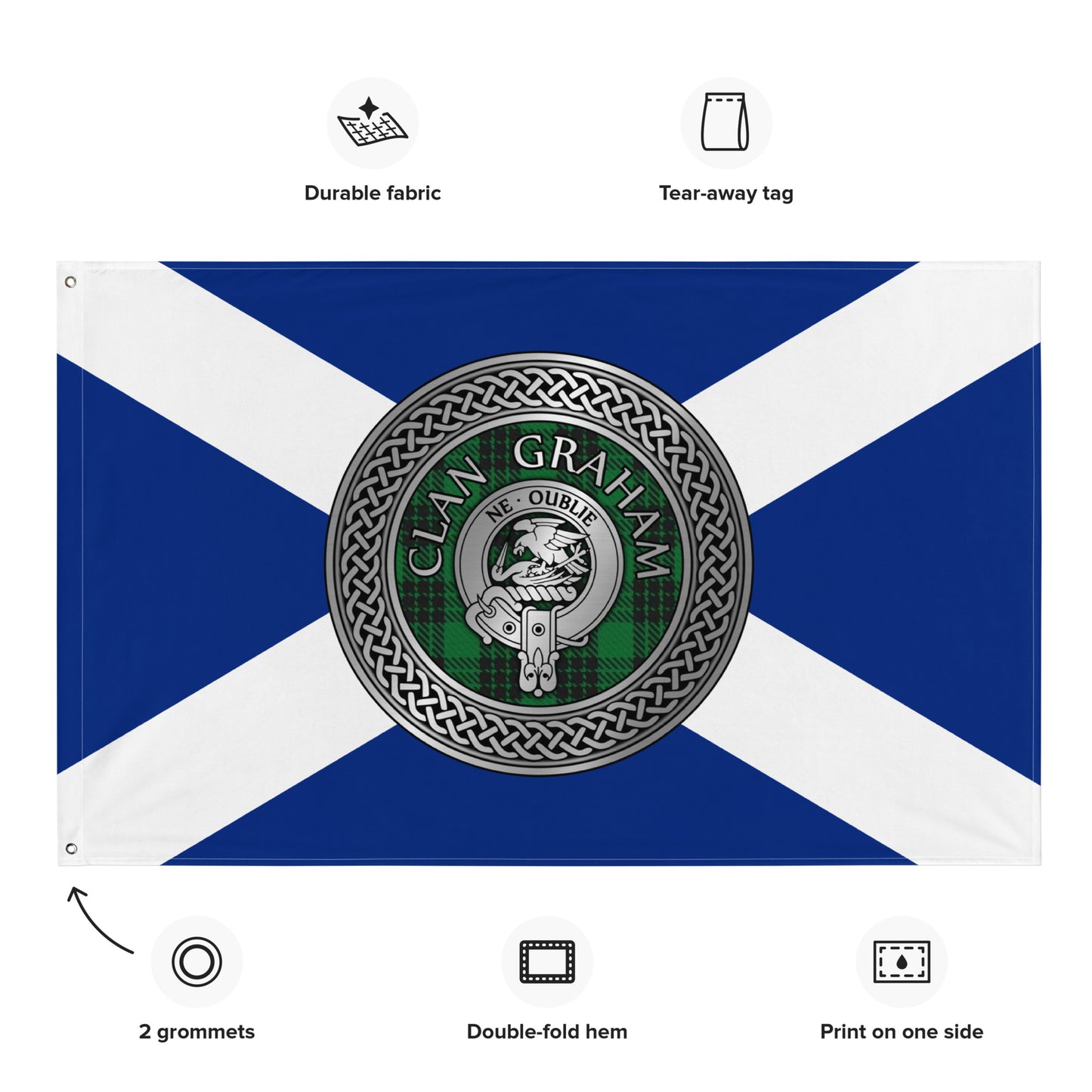 Clan Graham Crest & Tartan Knot on Scottish Saltire Flag