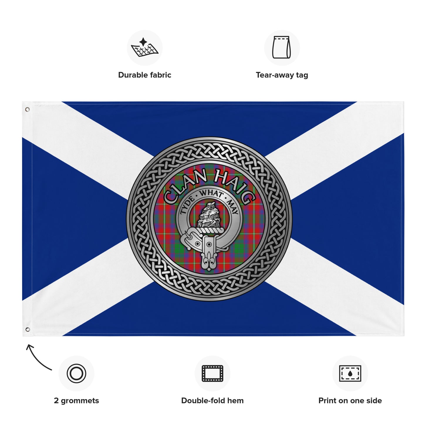 Clan Haig Crest & Tartan Knot on Scottish Saltire Flag
