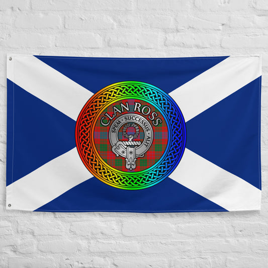 Clan Ross Crest & Tartan Rainbow Knot Flag