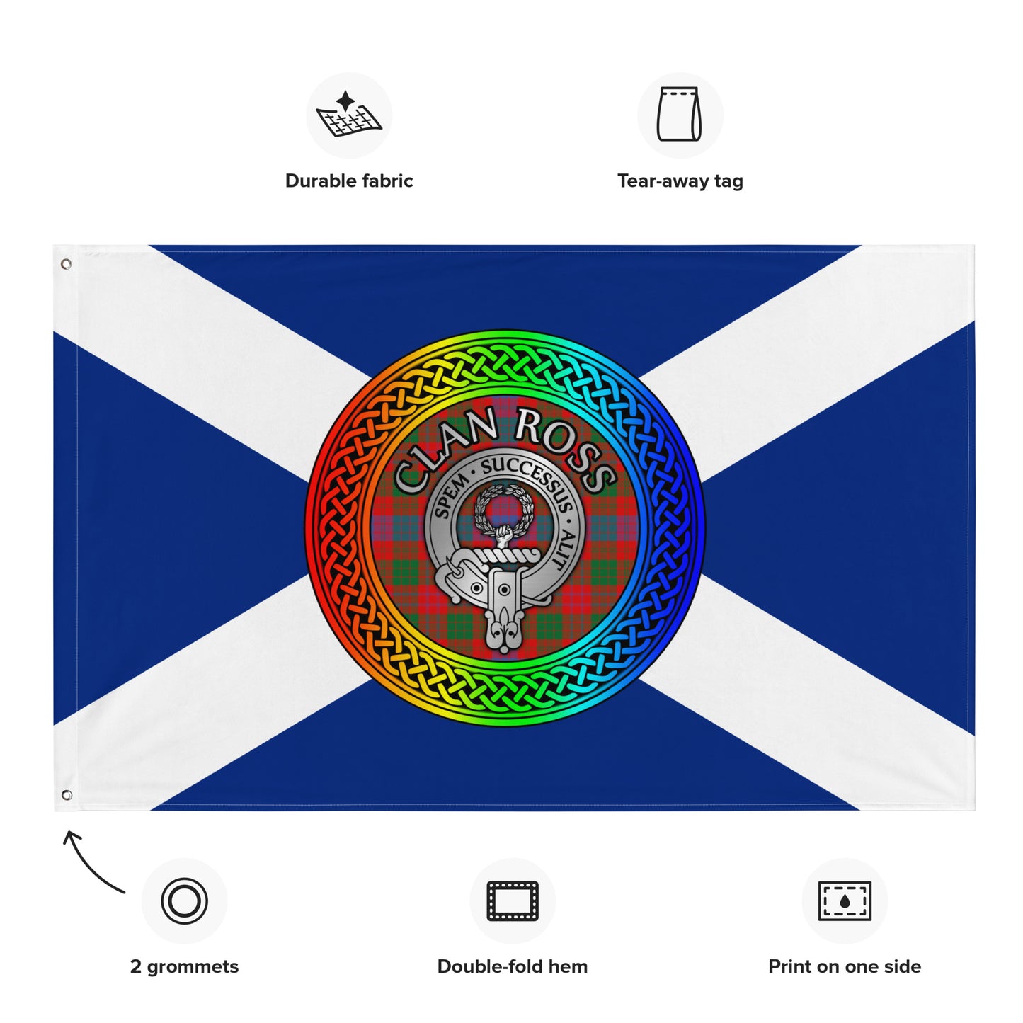 Clan Ross Crest & Tartan Rainbow Knot Flag