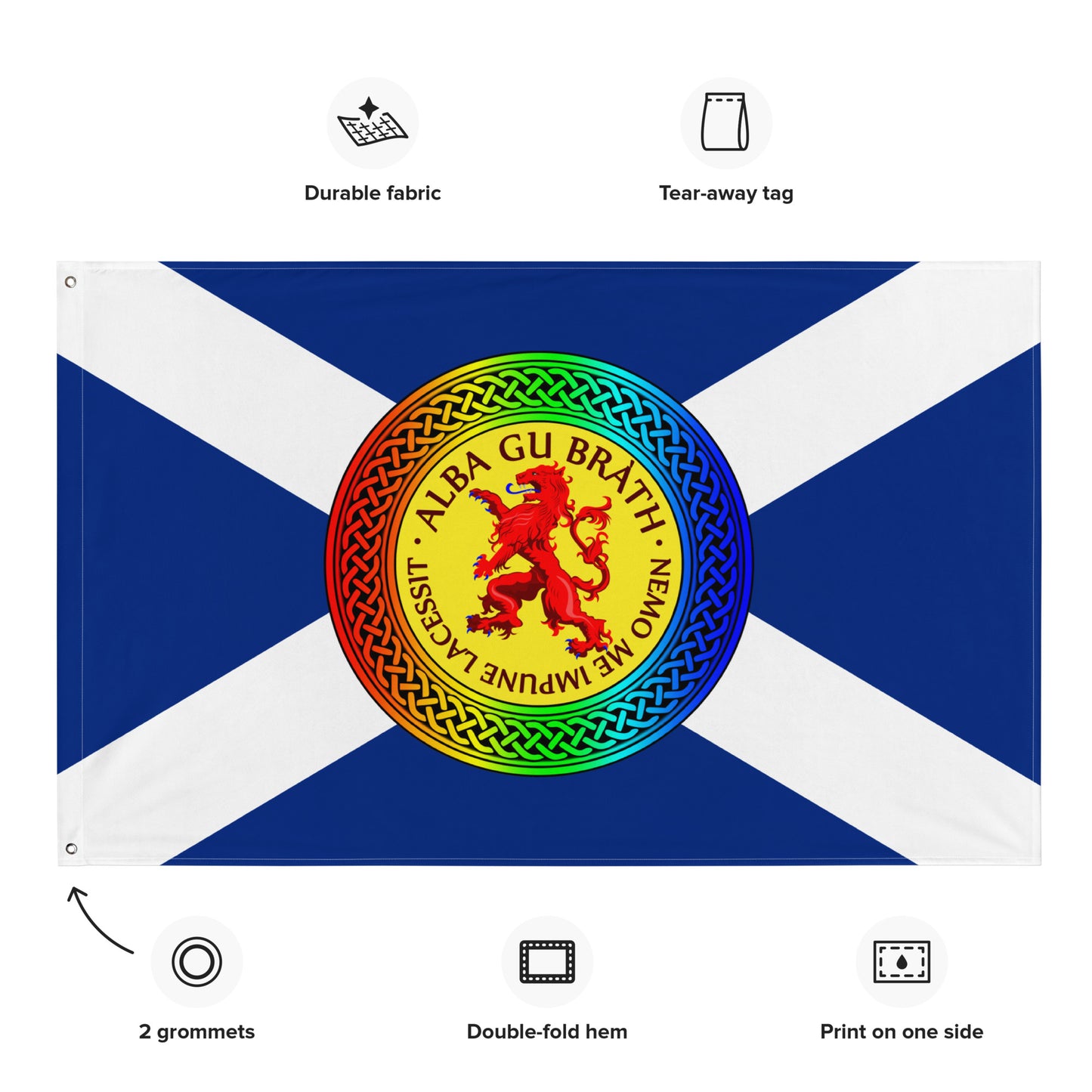 Alba Gu Brath Lion Rampant Rainbow Knot on Scottish Saltire Flag