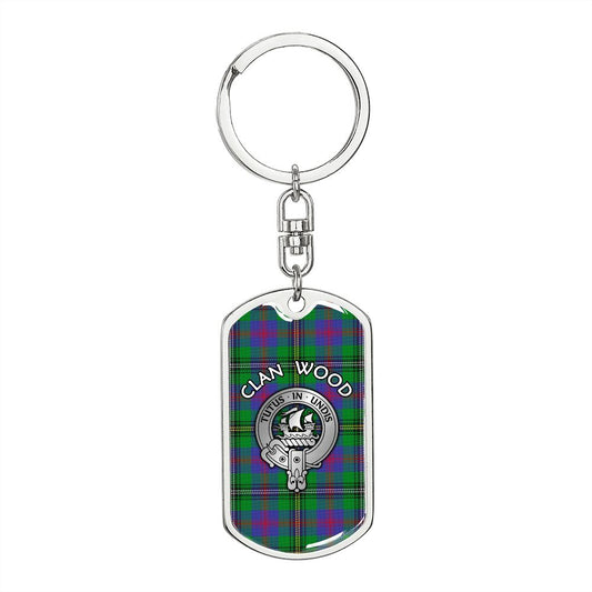 Clan Wood Crest & Tartan Dog Tag 2 Keychain