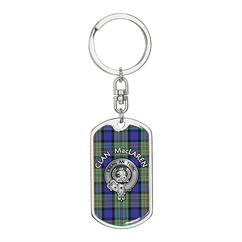 Clan MacLaren Crest & Tartan Dog Tag 2 Keychain