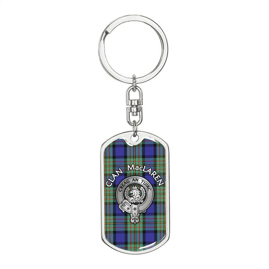 Clan MacLaren Crest & Tartan Dog Tag 2 Keychain