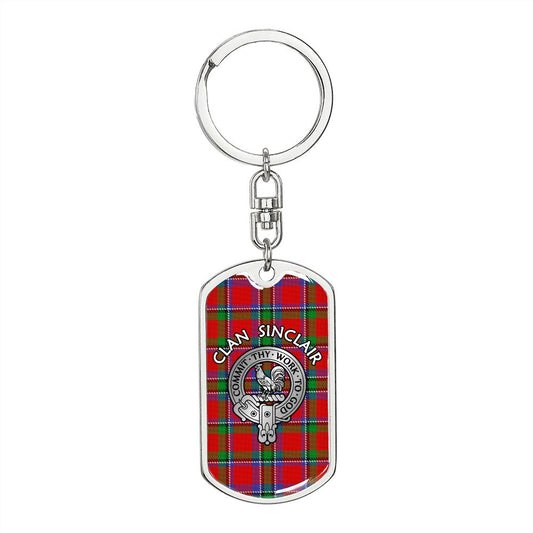 Clan Sinclair Crest & Tartan Dog Tag 2 Keychain