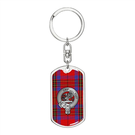 Clan Leslie Crest & Tartan Dog Tag Keychain