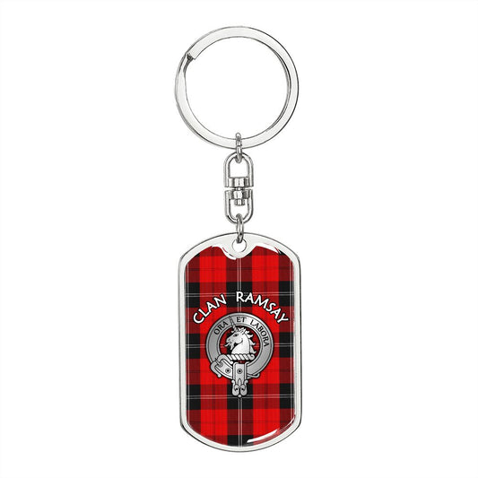 Clan Ramsay Crest & Tartan Dog Tag 2 Keychain