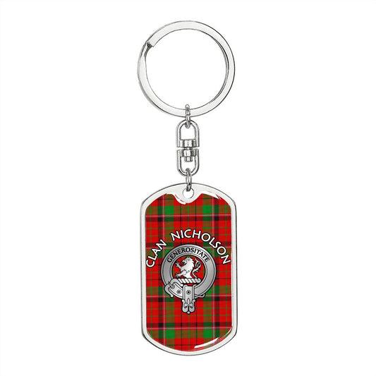 Clan Nicholson Crest & Tartan Dog Tag 2 Keychain