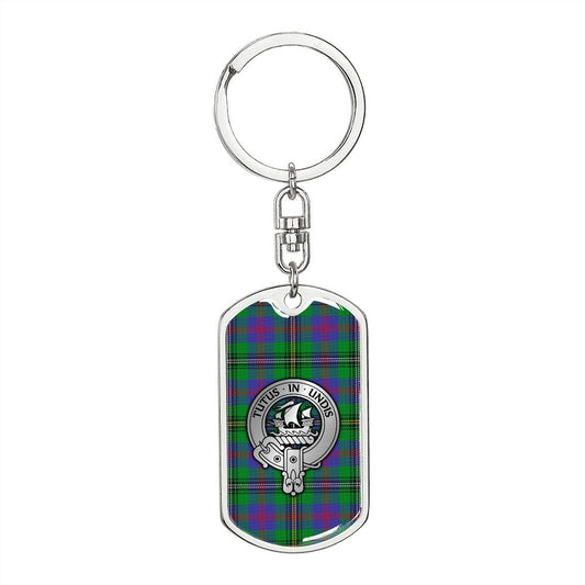 Clan Wood Crest & Tartan Dog Tag Keychain