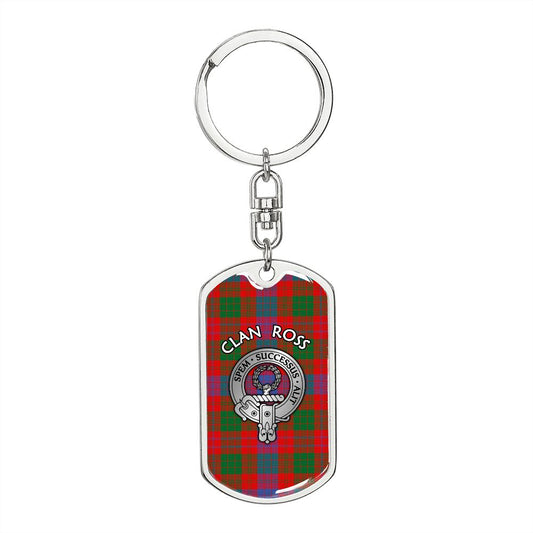 Clan Ross Crest & Tartan Dog Tag 2 Keychain